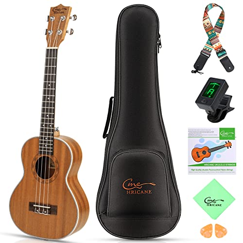 Hricane Tenor Ukulele 26 Inch Professional Ukelele For Beginners Adults, UKS-3 Sapele Hawaiian Ukele with Bag, Digital Tuner, Strap, 4 Strings Set, Pick, Cleaning Cloth