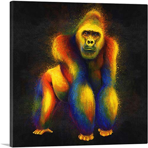 ARTCANVAS Gorilla Silverback Africa Eastern Western Ape Monkey Canvas Art Print Stretched Wall Decor - 18' x 18' (0.75' Deep)