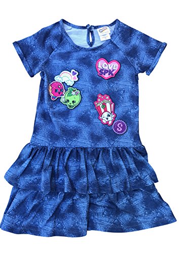 Shopkins Girls Denim Look Ruffle Dress Blue (7/8, Blue)