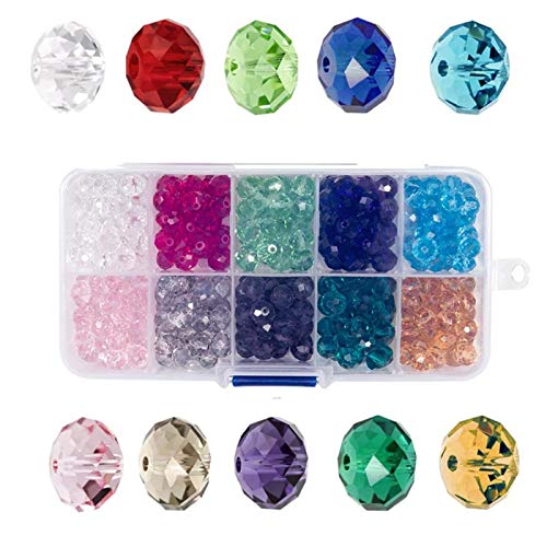 Bingcute 8mm Wholesale Briolette Crystal Glass Beads for Jewelry Making Faceted #5040 Briollete Rondelle Shape Assorted Colors with Container Box