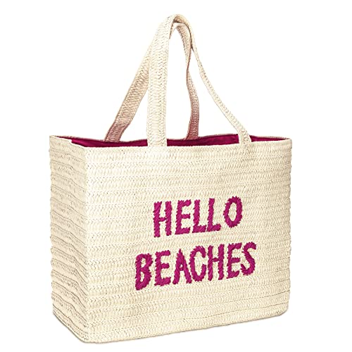 Hello Beaches: beach bag of 2023. A straw beach bag that packs flat. Beach bags for women are beach essentials. Use as a large beach travel tote bag or a pool bag. Women’s beach bag with Pockets.