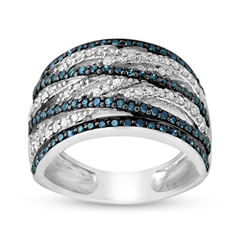 Hdiamonds 3/4 CTTW Sterling Silver Blue & White Diamond bypass Cocktail ring