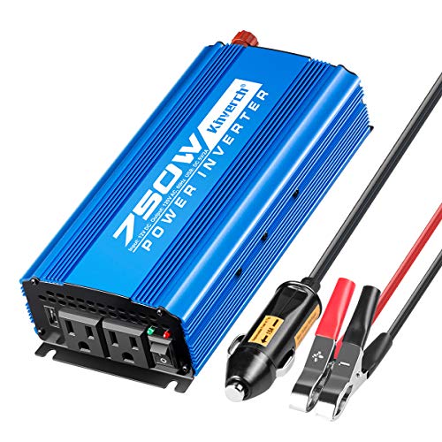 Kinverch 750W Continuous/1500W Peak Power Inverter DC 12V to 110V AC Car Converter with 2 AC Outlets and 2A USB Charging Port