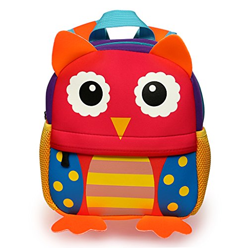 Hipiwe Little Kid Toddler Backpack Baby Boys Girls Kindergarten Pre School Bags Cute Neoprene Cartoon Backpacks for Little Kids(Red Owl)
