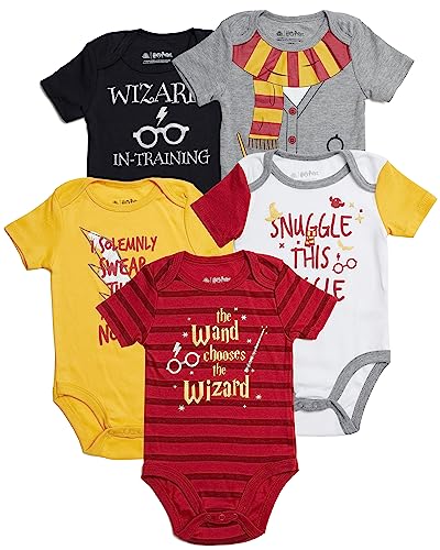 Harry Potter Baby Boys' Bodysuit Multi Pack (5 Pack Red/Black/Orange, 12 Months)