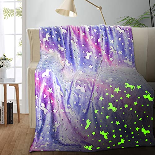 Unicorn Glow in The Dark Blanket, Unicorn Blanket for Girls/Kids, Kids Blankets for Girls, Unicorns Gifts for Girls age 3-12, Toddler Blanket for Kids, Soft Fleece Blanket Throw Birthday Gift 40'x60'