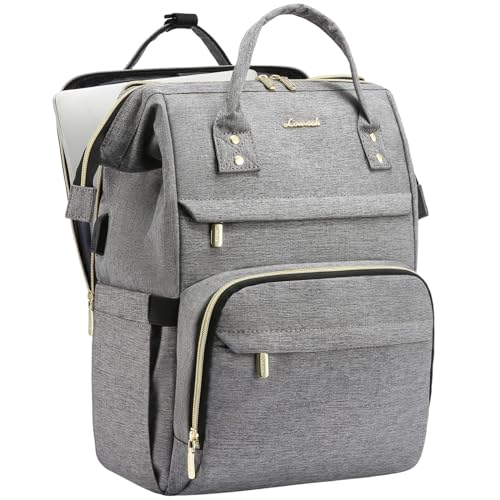 LOVEVOOK Laptop Backpack Women, 15.6 Inch Computer Backpack with Charger, Water Resistant Teacher Bag Work Backpack with Laptop Compartment for Travel Business College, Grey