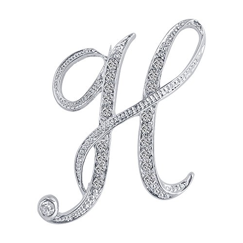 LiaSun 26 Letters Brooches Silver Plated Metal Broaches Pins-Clear Crystal Initial Breastpin (1pcs-H)