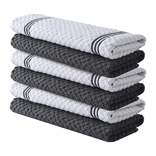Infinitee Xclusives Premium Kitchen Towels – Pack of 6, 100% Cotton 15x25 Inches Absorbent Dish Towels - Tea Towels- Terry Kitchen Dishcloth Towels- Grey Dish Cloth for Household Cleaning