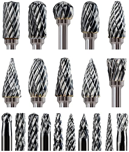 Sworker 20Pcs 1/8' Shank Carbide Burr Bits Compatible with Dremel Bits Metal Grinding Bits Wood Stone Carving Cutting Engraving Grinder Kit Attachment Rotary Tool Accessories Set Harder Than Diamond