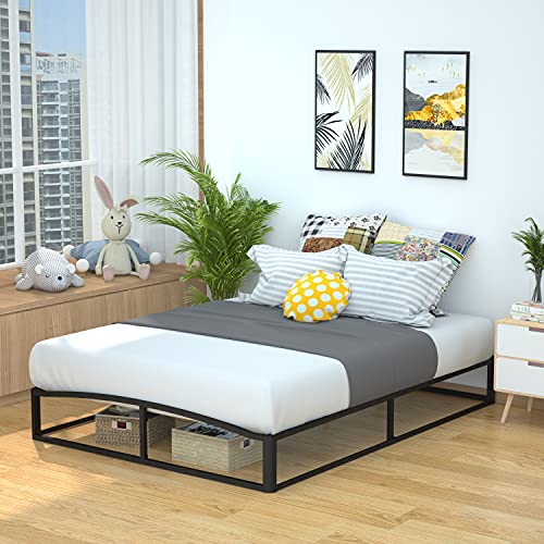 Amazon Basics Metal Platform Bed Frame with Wood Slat Support, 10 Inches High, Full, Black