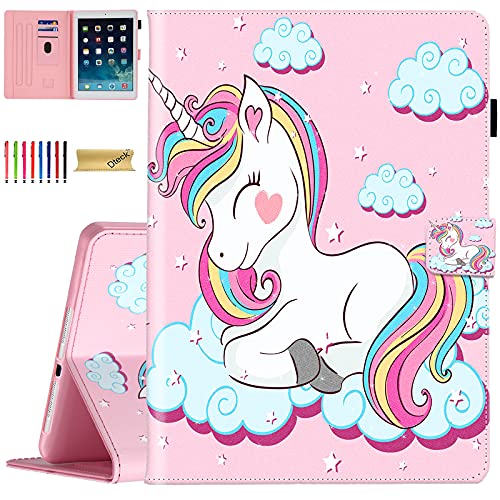 Dteck Case for iPad 6th/5th Generation 2018/2017, iPad Air 2/1 Case 2014/2013 (9.7 Inch), Magnetic Smart Folio Cute Leather Cover with Auto Sleep Wake/Adjustable Stand/Card Holder (Smile Unicorn)