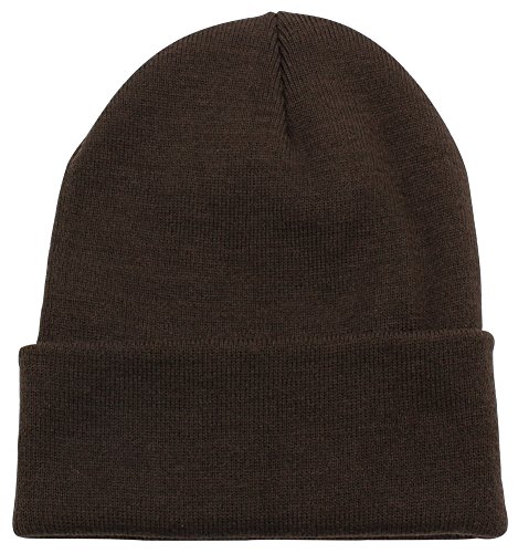 Top Level Beanie Men Women - Unisex Cuffed Plain Skull Knit Hat Cap, Dark Brown