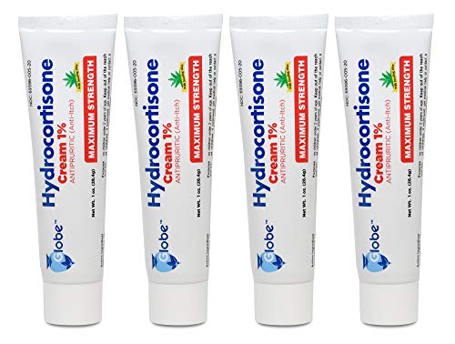 (4 Pack) Globe Hydrocortisone Maximum Strength Cream 1% w/Aloe, Anti-Itch Cream for Redness, Swelling, Itching, Rash, Bug/Mosquito Bites, Eczema, Hemorrhoids & More