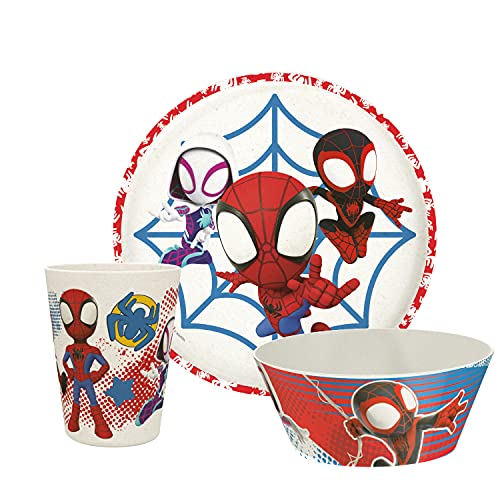 Zak Designs Marvel Spider-Man Dinnerware Set for Kids Includes 8' Plate, 6' Bowl, and 10oz Tumbler, Durable and Sustainable Melamine Bamboo Material (3-Piece Set, Spidey and His Amazing Friends)