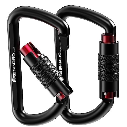 3inch Locking Carabiner Clips-Twist Auto Lock Caribeener, Heavy Duty keychain key carabeaner hooks, 7075 Aerial Aluminum Ultra Light, for Hammock, Hiking, Yoga Swing, Camping, Backpack etc, Black