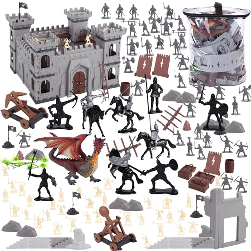 LovesTown 241PCS Medieval Dragon Toy Set, Assembled Castle Toys Knight Warrior Figures Medieval Knights for Kids Birthday Easter Christmas