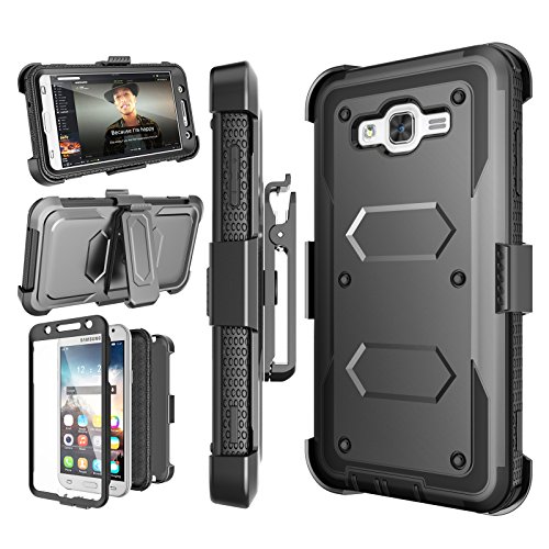 Njjex J7 2015 Case, for Galaxy J7 Belt Case, [Nbeck] Heavy Duty Built-in Screen Protector Rugged Holster Locking Belt Clip Case Cover Shell & Kickstand for Samsung Galaxy J7 2015 SM-J7008 [Black]