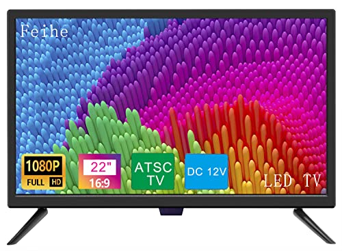 Feihe 22 Inch TV, FHD LED Flat Screen TV 1080p IPS Display w/Digital Dual Tuners ATSC/HDMI/VGA/AV/USB, 12 Volt RV TV Built in Dual Speakers Suitable for Kitchen/RV/Caravan and Boat(2022 Model)