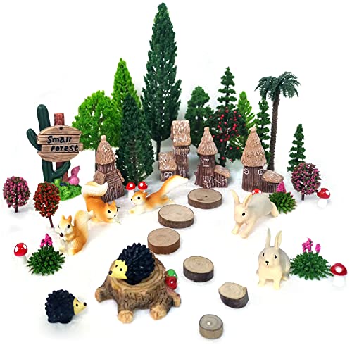 OrgMemory 42pcs Animal Trees, Ho Scale Bushes with Animals Figures, Plastic Trees for Projects 1.5-6 inch(4-16 cm), Model Train Scenery