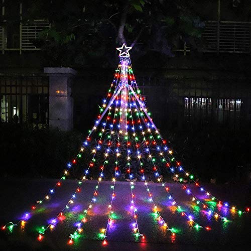 DINGFU Christmas Decorations Outdoor Lights,11.5 ft 317 LED Star Christmas Tree Lights,8 Memory Lighting Modes&Timer Christmas Star Lights for Yard,Wedding,Party,Christmas Decorations (Multicolor)