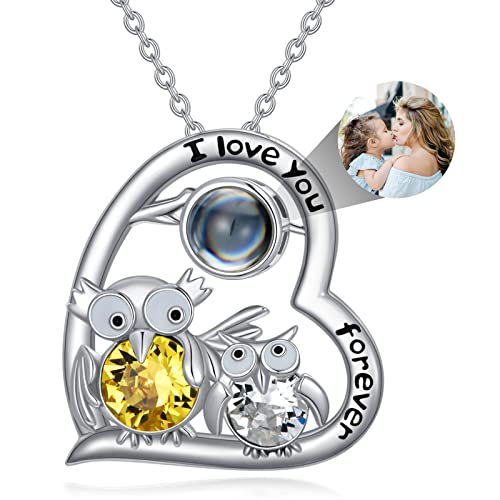 Dorunmo Personalized Photo Projection Pendant Necklace Owl Projection Picture Necklace jewelry Romantic Gifts for Girlfriend Women Daughter Birthday Anniversary Mother's Day Gift