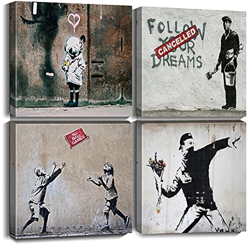 Cortolar Banksy Canvas Wall Art Graffiti Print Picture Abstract Painting for Bedroom Living Room Bathroom Wall Decor (12'x12'x4-B)
