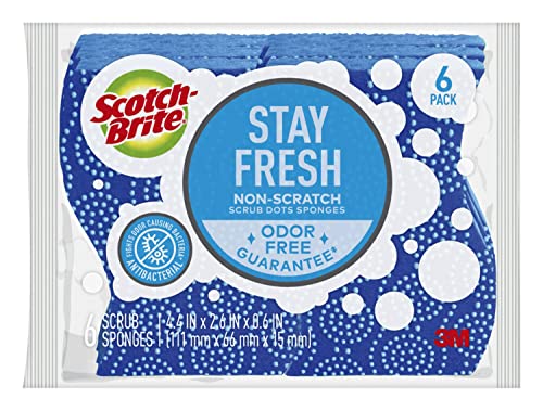 Scotch-Brite Stay Fresh Non-Scratch Scrub Sponges, Sponges for Cleaning Kitchen, Bathroom, and Household, Non-Scratch Sponges Safe for Non-Stick Cookware, 6 Scrubbing Sponges