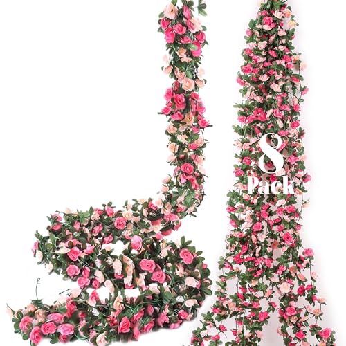 Miracliy 8 Pack 65 FT Flower Garland Decorations Plastic Artificial Flowers for Wedding Decoration Photo Booth Backdrop