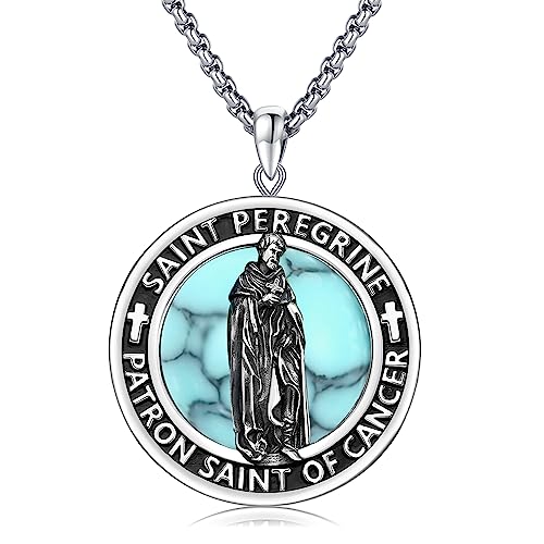 JUSTKIDSTOY St Peregrine Patron Saint of Cancer Pendant Necklace 925 Sterling Silver Saint Peregrine Medal Protection Necklace for Men Women Catholic Jewelry Gifts