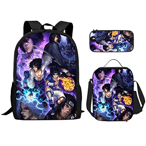 Hatake Kakashi Backpack Anime Backpack 3 PCs Set, Durable Japanese Anime Backpack for Anime Fans Large Capacity Daypack-8