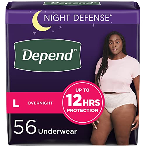 Depend Night Defense Adult Incontinence & Postpartum Bladder Leak Underwear for Women, Disposable, Overnight, Large, Blush, 56 Count (4 Packs of 14), Packaging May Vary