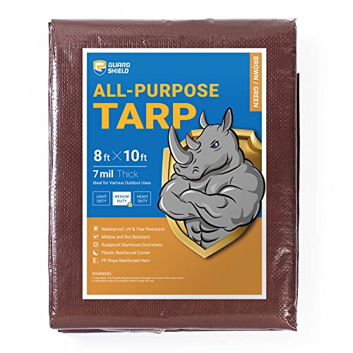 GUARD SHIELD Brown/Green Tarp 8x10 Feet Medium Duty Outdoor Waterproof Multi Purpose Poly Tarps Cover 7mil