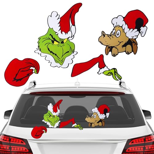 Christmas Car Decorations, 14.9' Christmas Peeking Car Decals Waterproof PVC Rear Windshield Stickers for Holiday Xmas Car Accessories (Style 1)