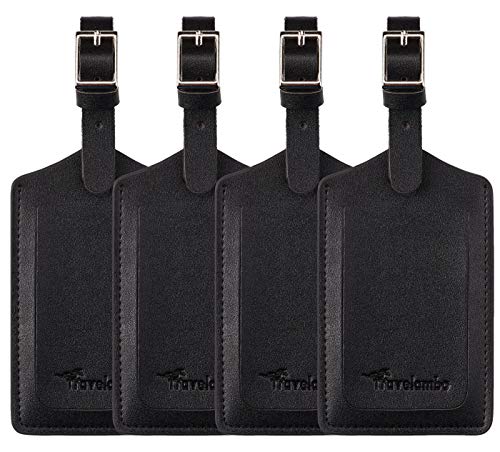Travelambo 4 Pack Leather Luggage Tags for Suitcases Travel Tags Black