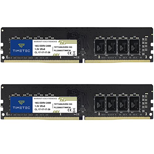 Timetec 32GB KIT(2x16GB) DDR4 2400MHz PC4-19200 Non-ECC Unbuffered 1.2V CL17 2Rx8 Dual Rank 288 Pin UDIMM Desktop PC Computer Memory RAM Module Upgrade (32GB KIT(2x16GB))