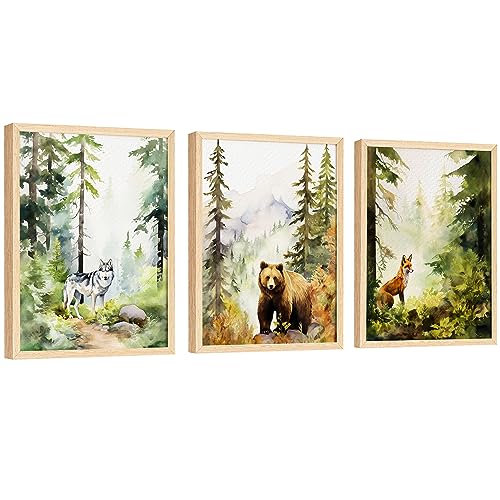 EXCOOL CLUB Animal Wall Art For Baby Nusery - 12x16 Creature Wall Art, Baby Animals Prints, Forest Animal Fox Bear Nursery Pictures for Kids Bedroom Classroom Decorations (UNFRAMED)