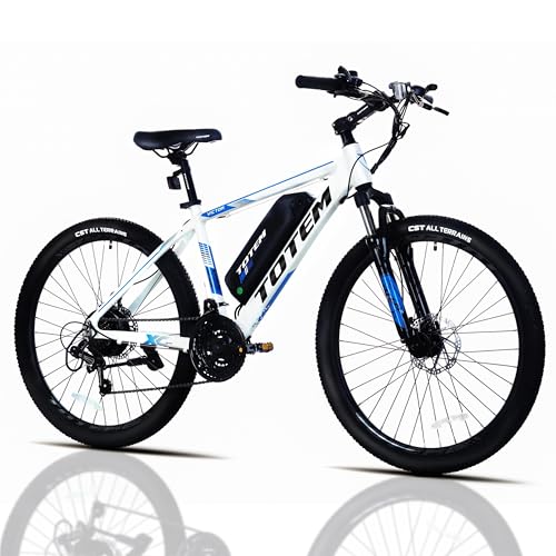 Totem 26' 350W Electric Mountain Bike, 20MPH with 36V 10.4Ah Battery and Shimano 21 Speed Gears, Adjustable Stem - White