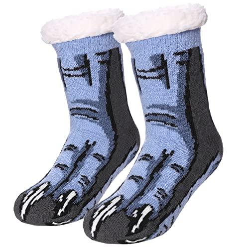MQELONG Kids Slipper Fuzzy Socks Boys Girls Fluffy Fleece Lined Warm Plush Sherpa Winter Non Slip Christmas Home Socks (8-12 Years,Dinosaur Claws)