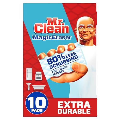 Mr. Clean Magic Eraser, Extra Durable Pro Version, Shoe, Bathroom, and Shower Cleaner, 5X stronger Last longer Cleaning Pads with Durafoam, 10 Count