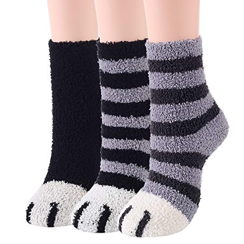 Zando Cute Slipper Socks for Women Warm Winter Socks Cozy Sleeping Socks Colorful Fuzzy Socks Plush Fluffy Socks Soft Comfy Socks Kawaii Socks Bride Socks Christmas Socks Dark Cat Paw One Size