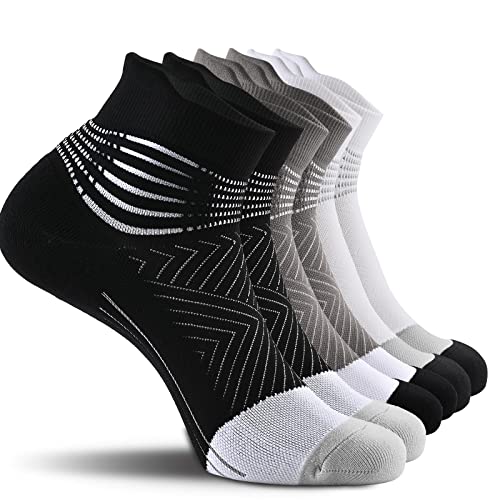 IRAMY Compression Ankle Support Running Socks Women Coolmax Wicking 3 Pairs Quarter Athletic Cushioned Plantar Fasciitis Socks