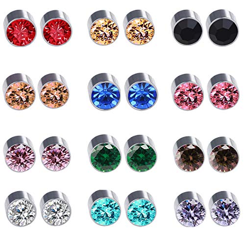 Spiritlele 12 Pairs Colors Crystal Magnetic Earrings Fake Stud Earrings Clip on Non Piercing Earrings Set (12 colors)