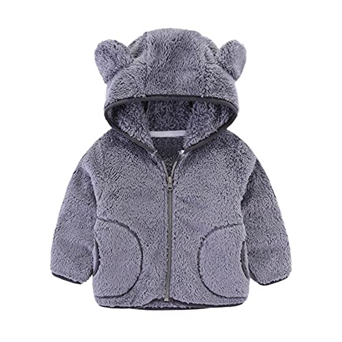 Toddler Baby Winter Coat 3D Bear Ears Hoodie Jacket Faux Fur Solid Fleece Fuzzy Thicken Warm Outwear for Kids