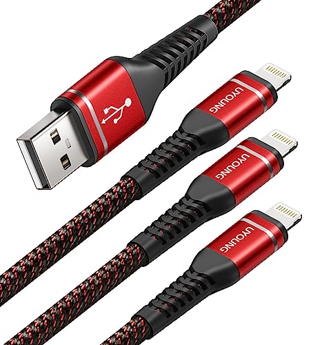 iPhone Charger Cable 3Pack 6FT Lightning Cable USB Long Heavy Duty Nylon Fast Apple Charging Cord Compatible with iPhone 14/13/12/11/Pro/X/Xs Max/XR /8/7/6/6S/plus/iPad Mini-Red