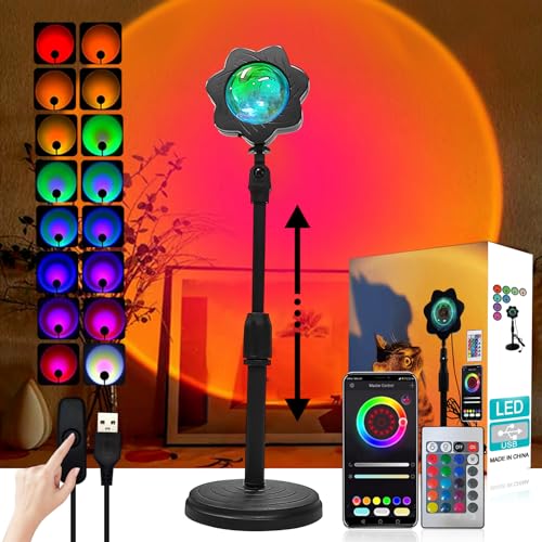 gevaabu Sunset Lamp Projector LED Lights APP Remote, Sunset Light 16 Colors Night Light LED Floor Lamp Mood Lights for Photography/Selfie/Party/Home/Room/Bedroom Decor, Gift for Halloween, Christmas