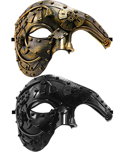 2 Pieces Mechanical Venetian Mask Vintage Steampunk Mask Half Face Masquerade Mask Punk Opera Mask for Halloween Mardi Gras Ball Prom Costume Party