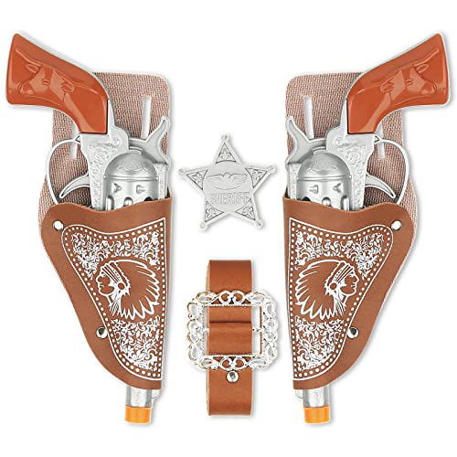 Cowboy Toys Set, 6Pieces Brown Adjustable Cowboy Gun Belt and Holster for Kids, Vintage Dress-up Accessories Costume for Halloween
