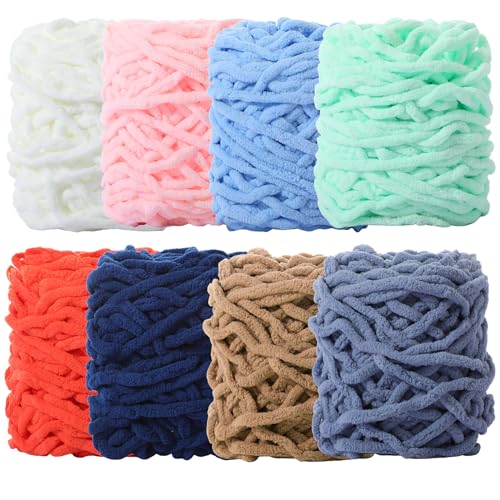 Buryeah 8 Skeins Soft Chenille Yarn 437 Yards Velvet Blanket Yarn Thick Fluffy Plush Yarn for Crocheting Hand Knitting Weaving Sweater Shawl Scarf Gloves DIY Craft(Multicolor)