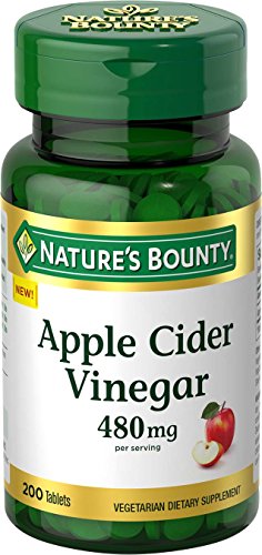 Nature's Bounty Apple Cider Vinegar 480mg Pills, Vegetarian Supplement Plant Based, 200 Tablets